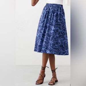 Banana Republic Factory Blue Floral Poplin Midi Skirt Size MP Medium Petite